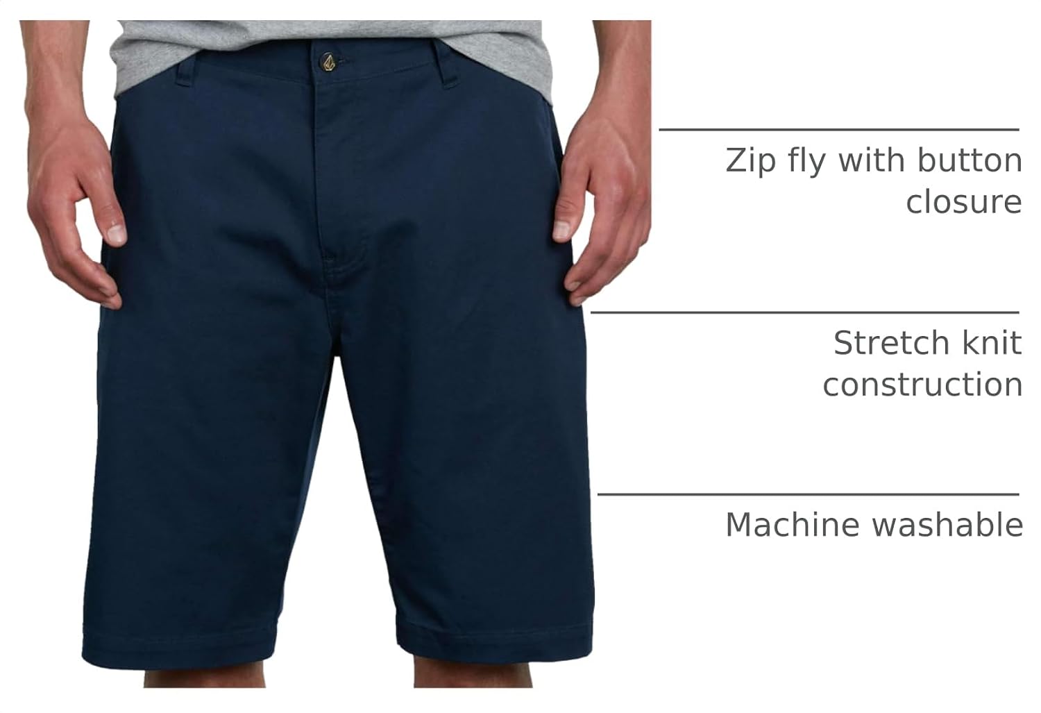 Volcom Men's Vmonty Stretch 22 Chino Shorts – Casual Everyday Wear, Relaxed Fit Dark Navy