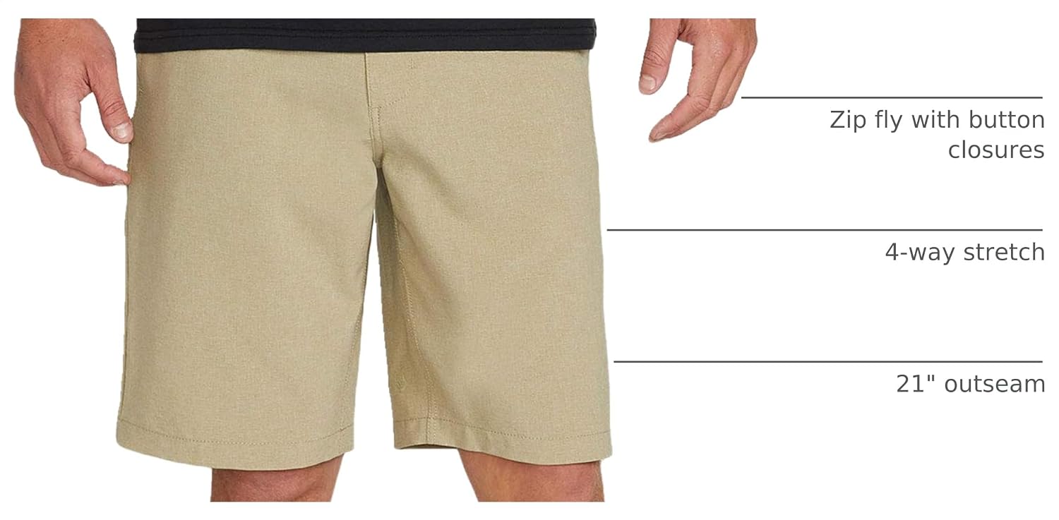 Volcom Men's Kerosene 21" Hybrid Chino Shorts Quick-Dry Stretch Fabric Khaki