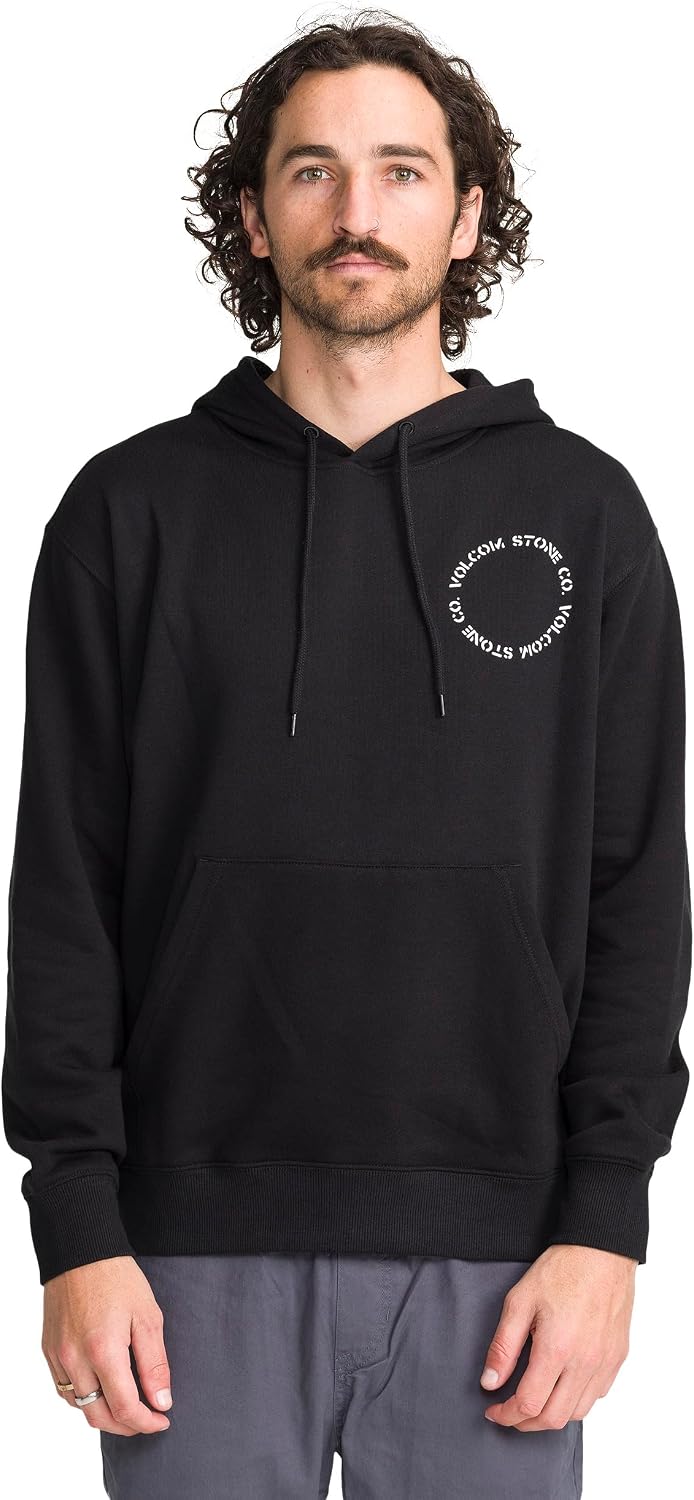 Volcom Men's Pullover Logo Fleece Hooded Sweatshirt – Soft Brushed Interior, Classic Fit, Kangaroo Pocket, Ribbed Cuffs & Hem Jet
