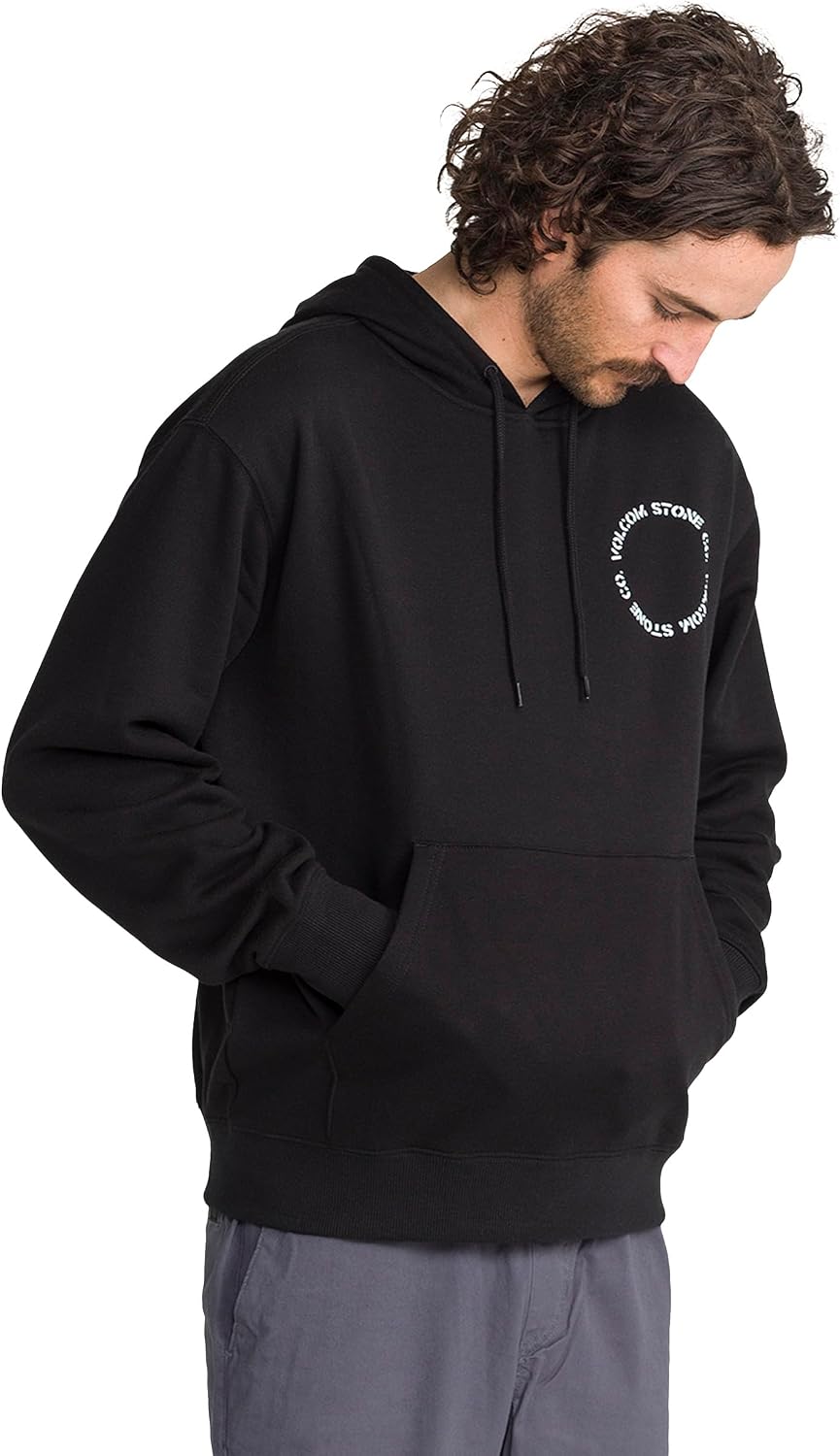 Volcom Men's Pullover Logo Fleece Hooded Sweatshirt – Soft Brushed Interior, Classic Fit, Kangaroo Pocket, Ribbed Cuffs & Hem Jet