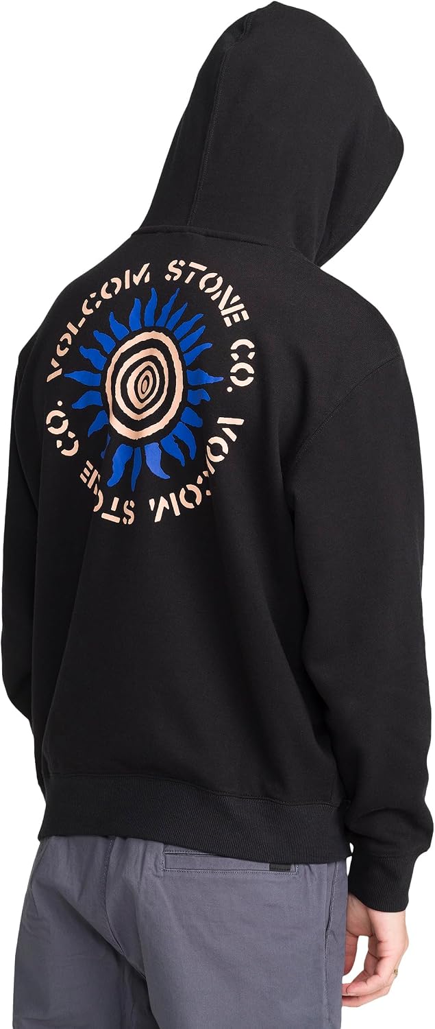 Volcom Men's Pullover Logo Fleece Hooded Sweatshirt – Soft Brushed Interior, Classic Fit, Kangaroo Pocket, Ribbed Cuffs & Hem Jet