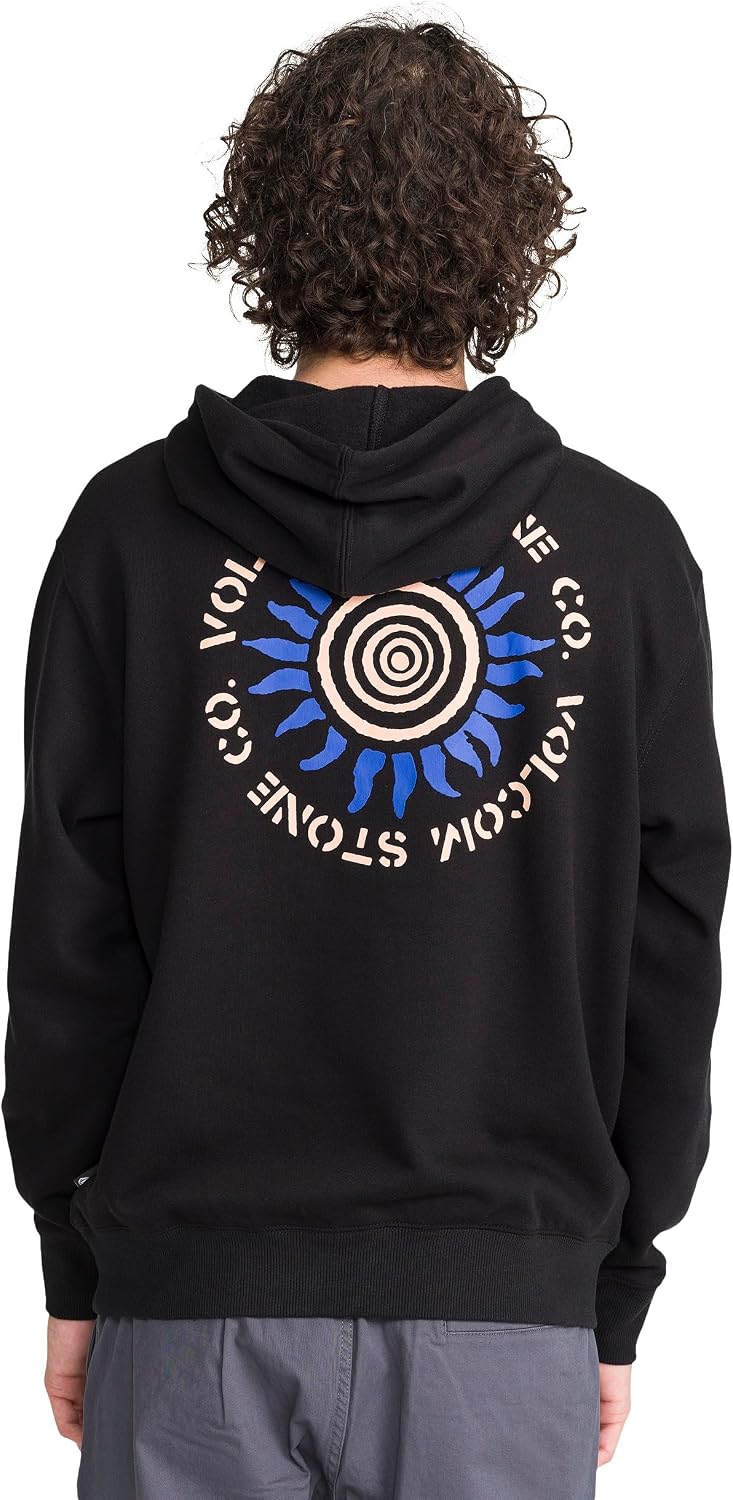 Volcom Men's Pullover Logo Fleece Hooded Sweatshirt – Soft Brushed Interior, Classic Fit, Kangaroo Pocket, Ribbed Cuffs & Hem Jet