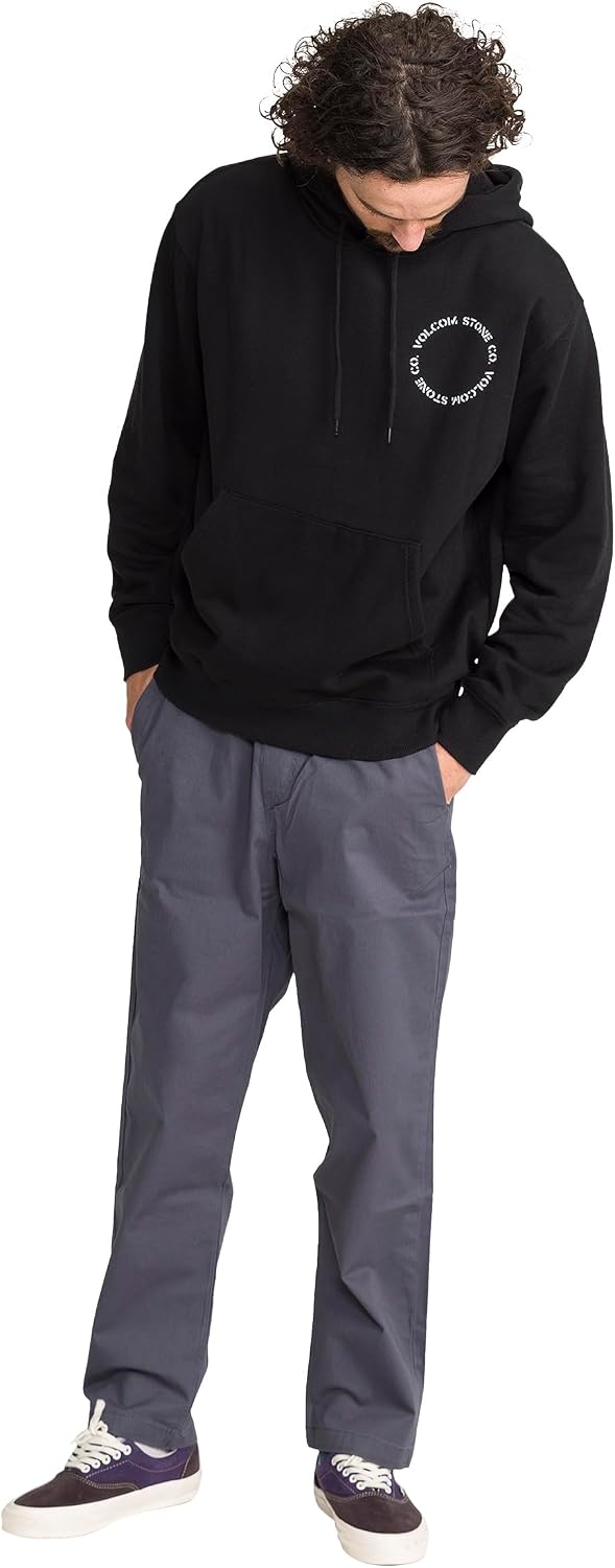 Volcom Men's Pullover Logo Fleece Hooded Sweatshirt – Soft Brushed Interior, Classic Fit, Kangaroo Pocket, Ribbed Cuffs & Hem Jet