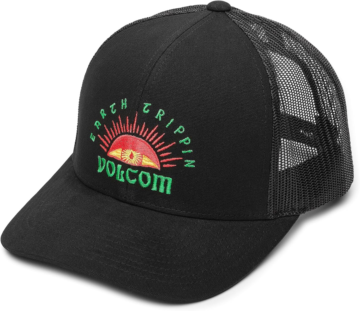 Volcom Men's Mesh Trucker Hat - Adjustable Snapback Cap, Breathable Structured Front Panel Black Sunset