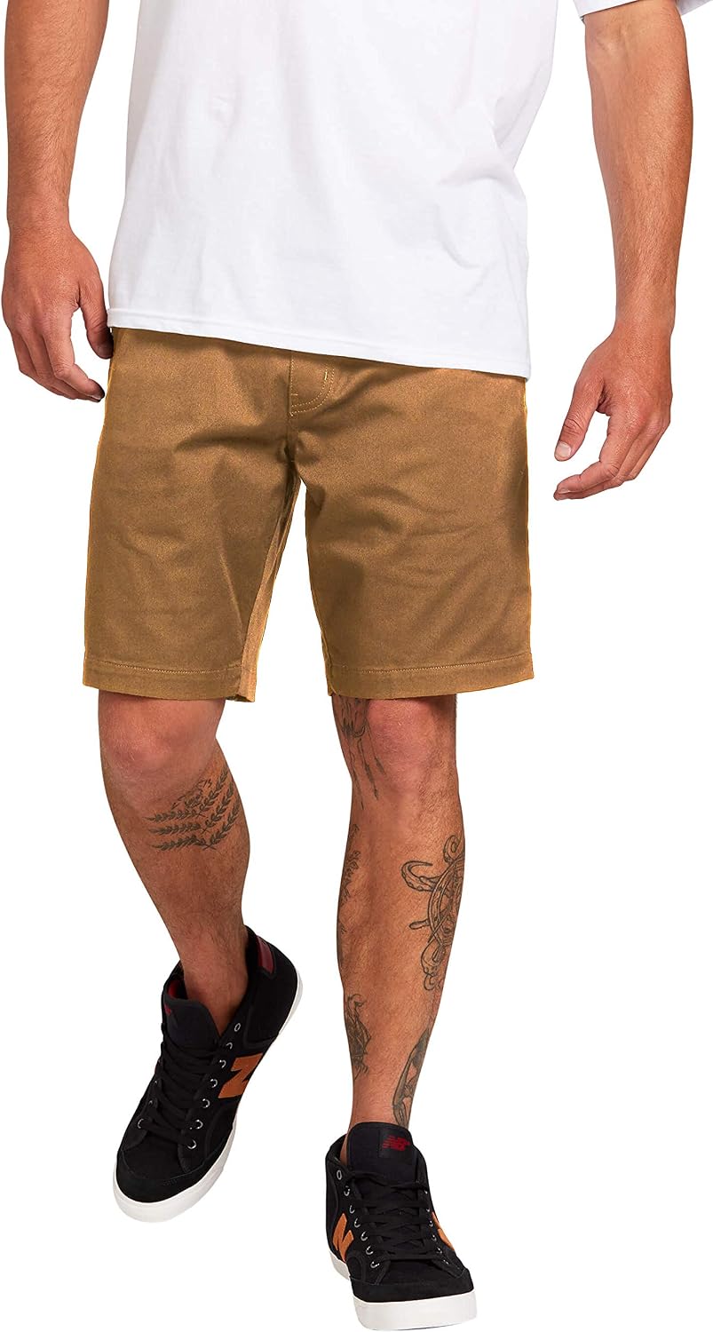Volcom Men's Elastic Waist Shorts – 19" Stretch Twill Chino Shorts with Drawcord Waist, Dark Khaki, Large