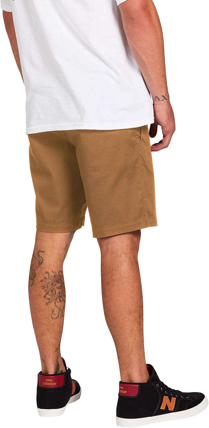 Volcom Men's Elastic Waist Shorts – 19" Stretch Twill Chino Shorts with Drawcord Waist, Dark Khaki, Large