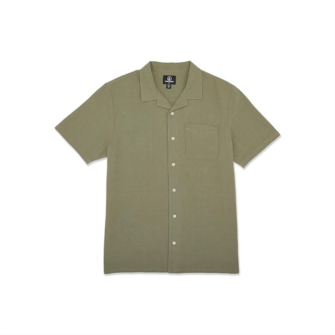 Volcom Men's Hobarstone Short Sleeve Classic Fit ShirtButton Down Shirt Army Green Combo