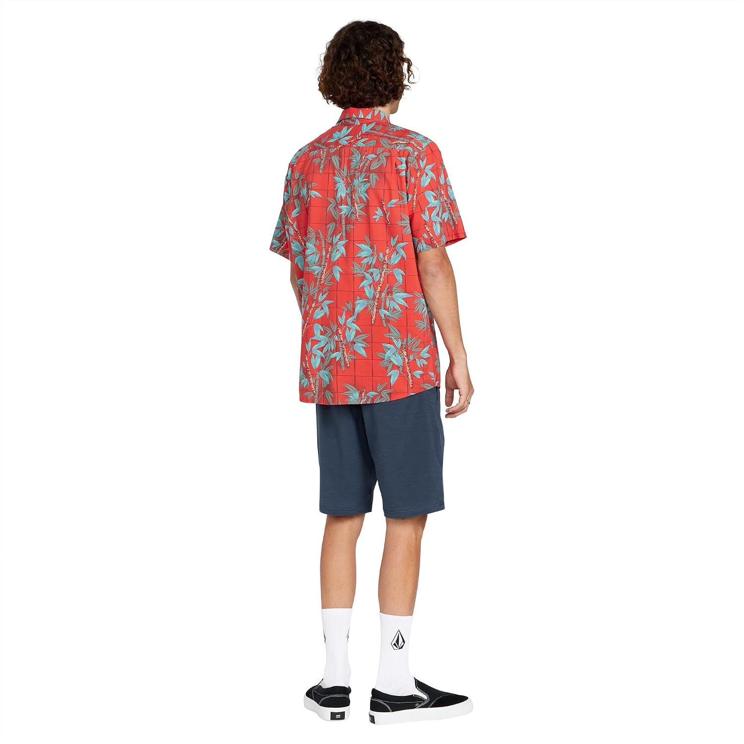 Volcom Men's Regular Marble Floral Short Sleeve Button Down Hawaiian Shirt Bamboozeled Flash Red