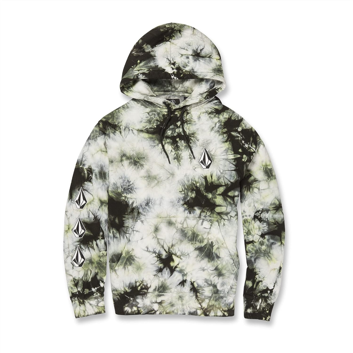 Volcom Men's Iconic Stone Pullover Hoodie Fleece Sweatshirt Lime Tie Dye