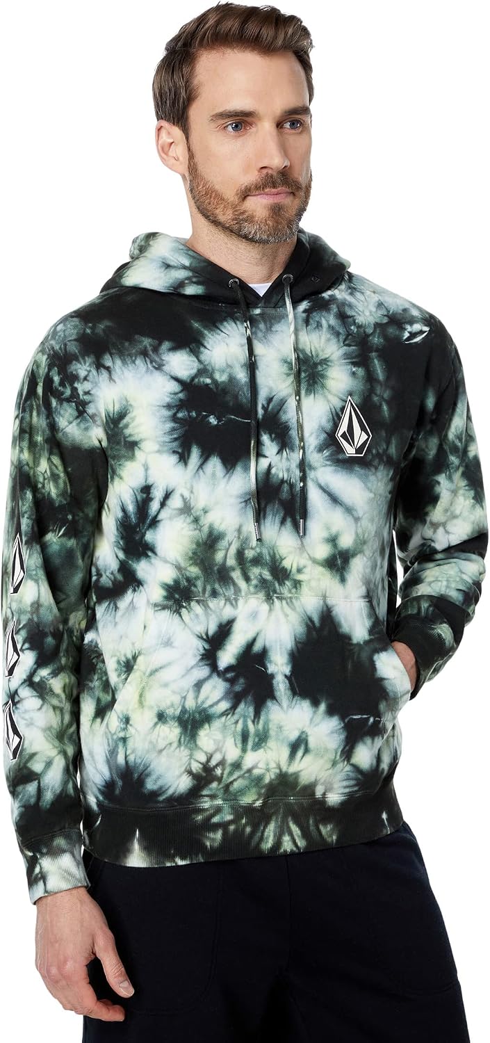 Volcom Men's Iconic Stone Pullover Hoodie Fleece Sweatshirt Lime Tie Dye