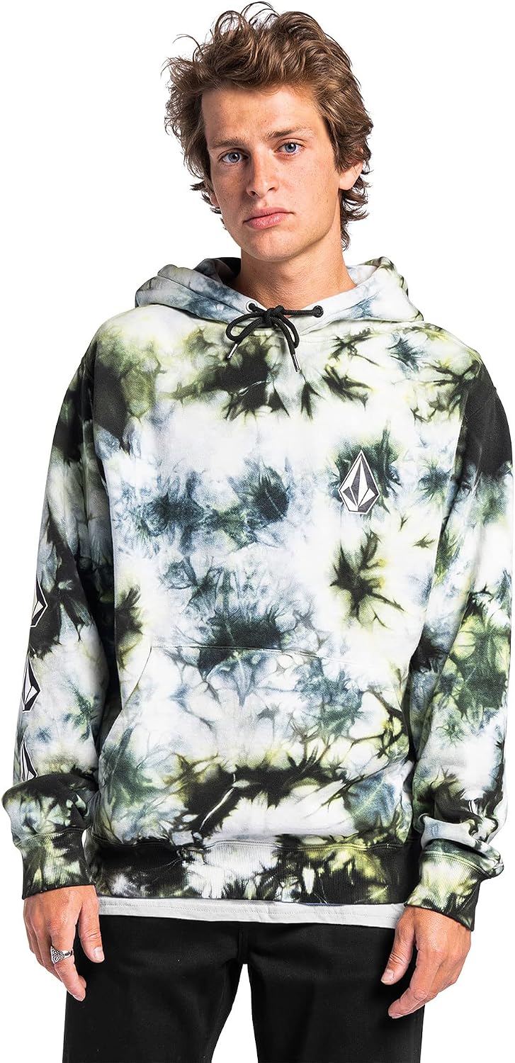 Volcom Men's Iconic Stone Pullover Hoodie Fleece Sweatshirt Lime Tie Dye