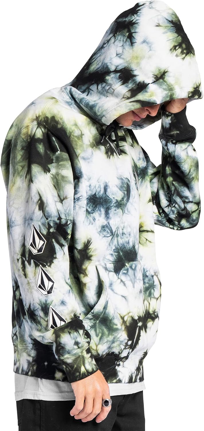 Volcom Men's Iconic Stone Pullover Hoodie Fleece Sweatshirt Lime Tie Dye