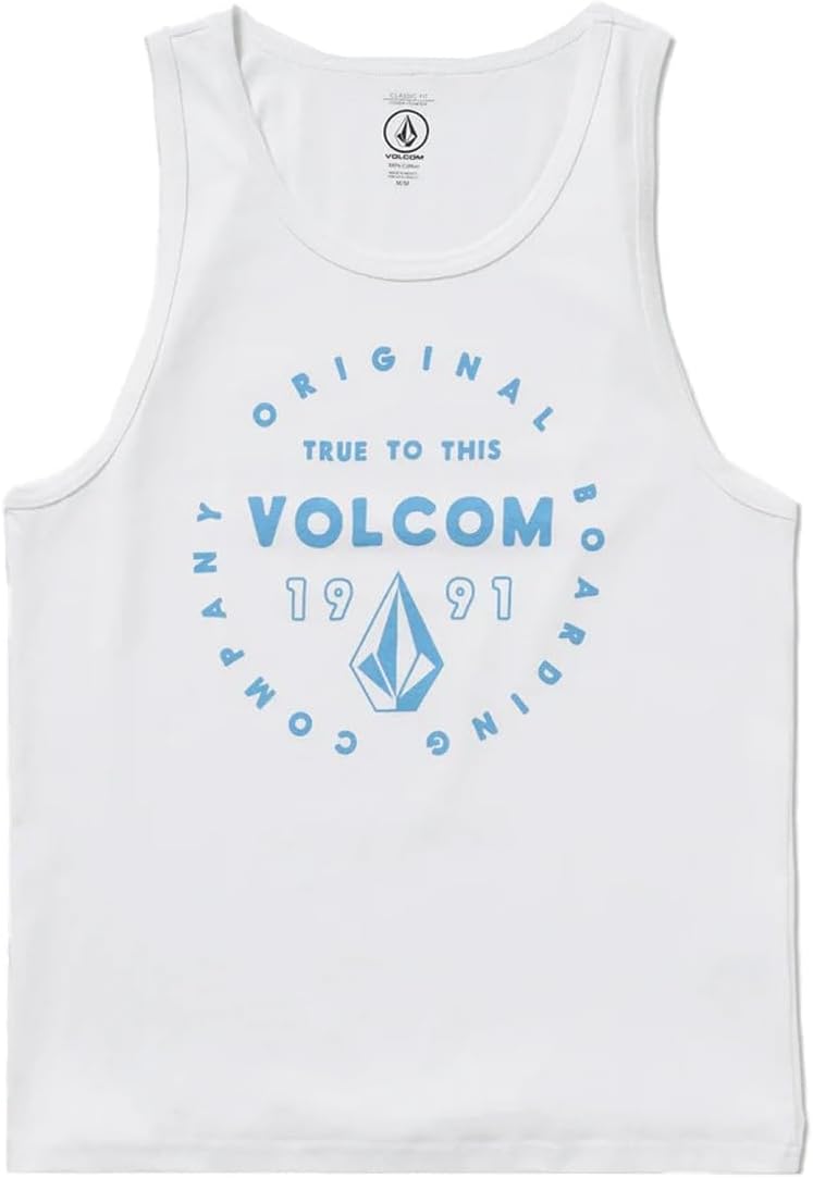 Volcom Men's Graphic Tank Top – Soft Cotton Sleeveless Shirt with Logo Print White Mortis