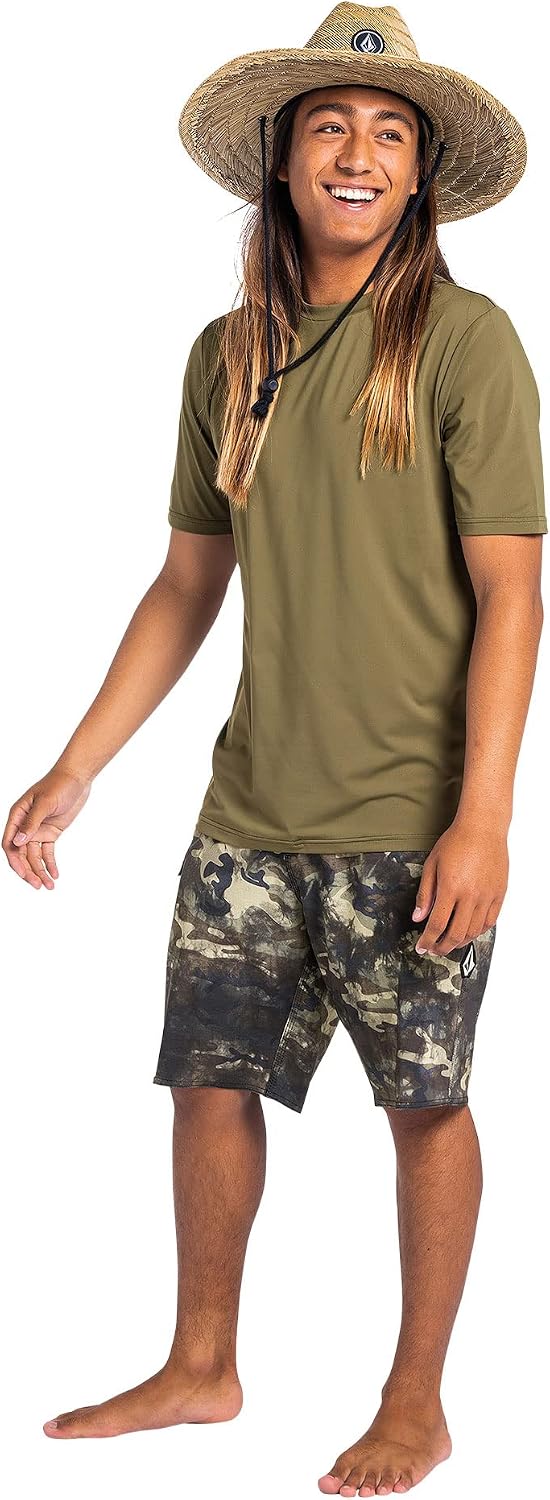 Volcom Men's 16" Elastic Waist Swim Trunks- Stretchable, UPF 50+, Quick Dry Swim Bottoms Covert Green