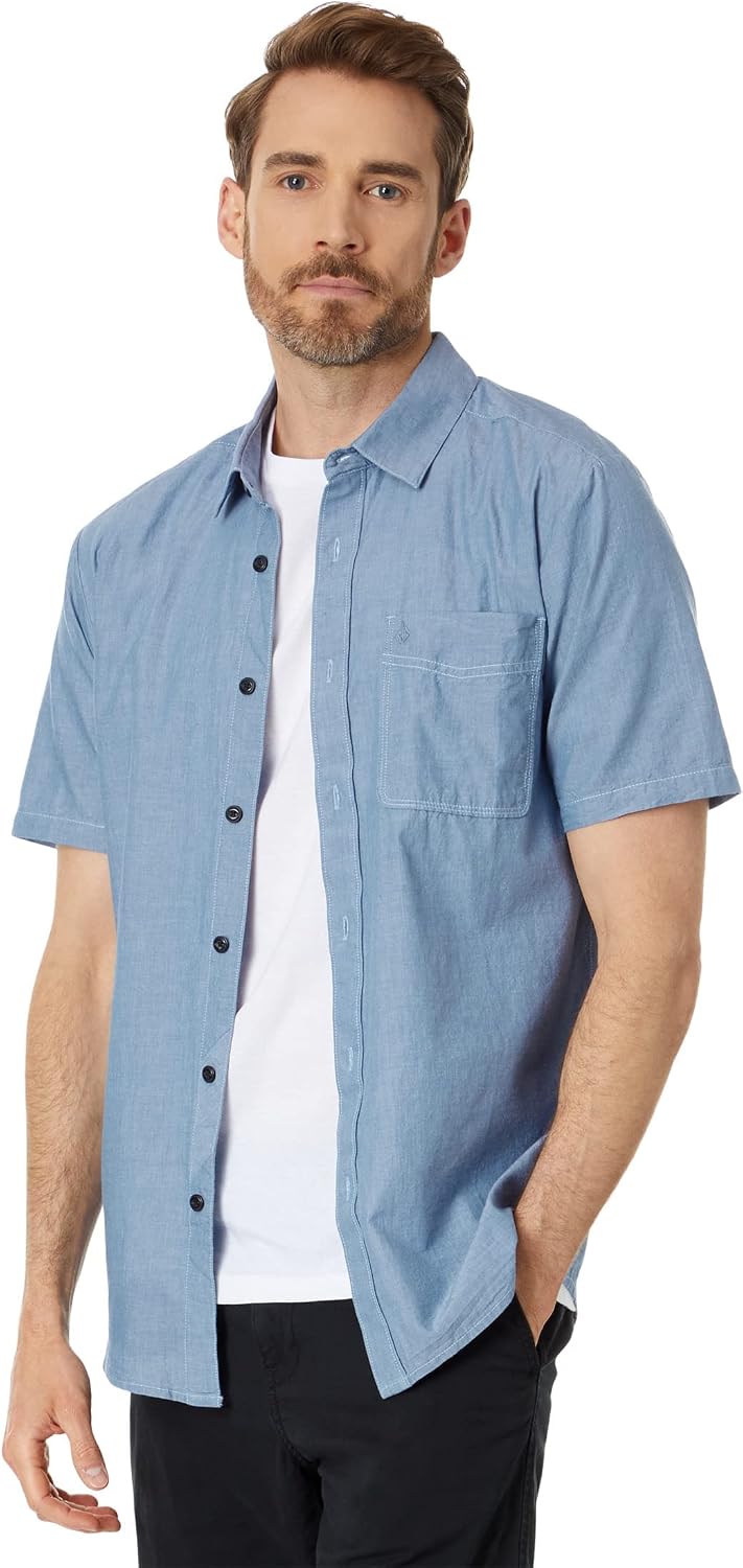 Volcom Men's Date Knight Short Sleeve Classic Fit Button Down Shirt Chambray