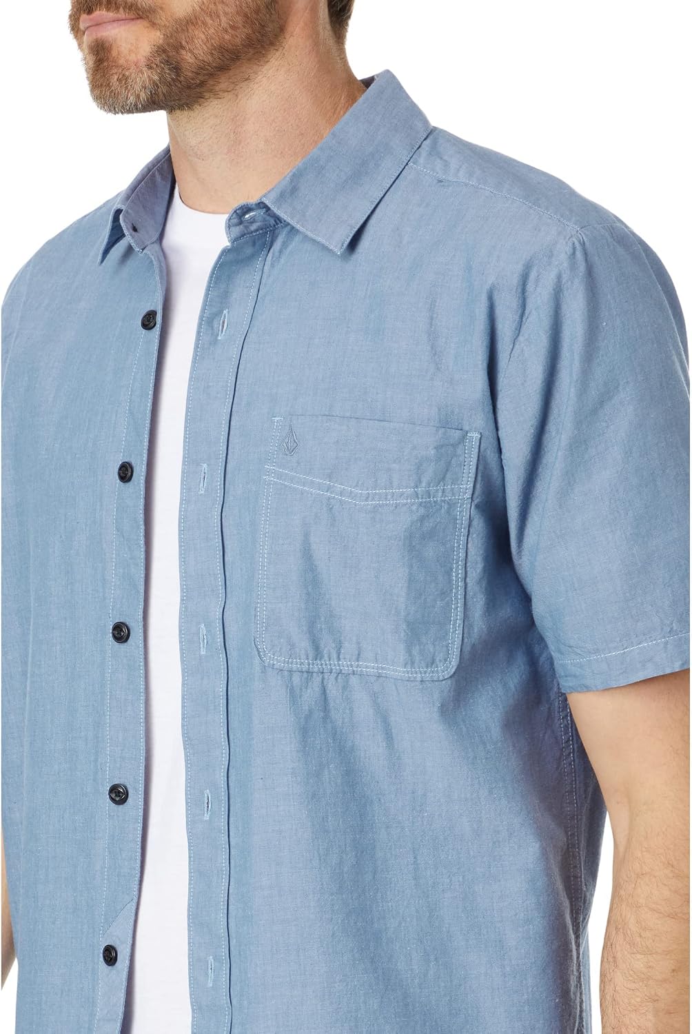 Volcom Men's Date Knight Short Sleeve Classic Fit Button Down Shirt Chambray