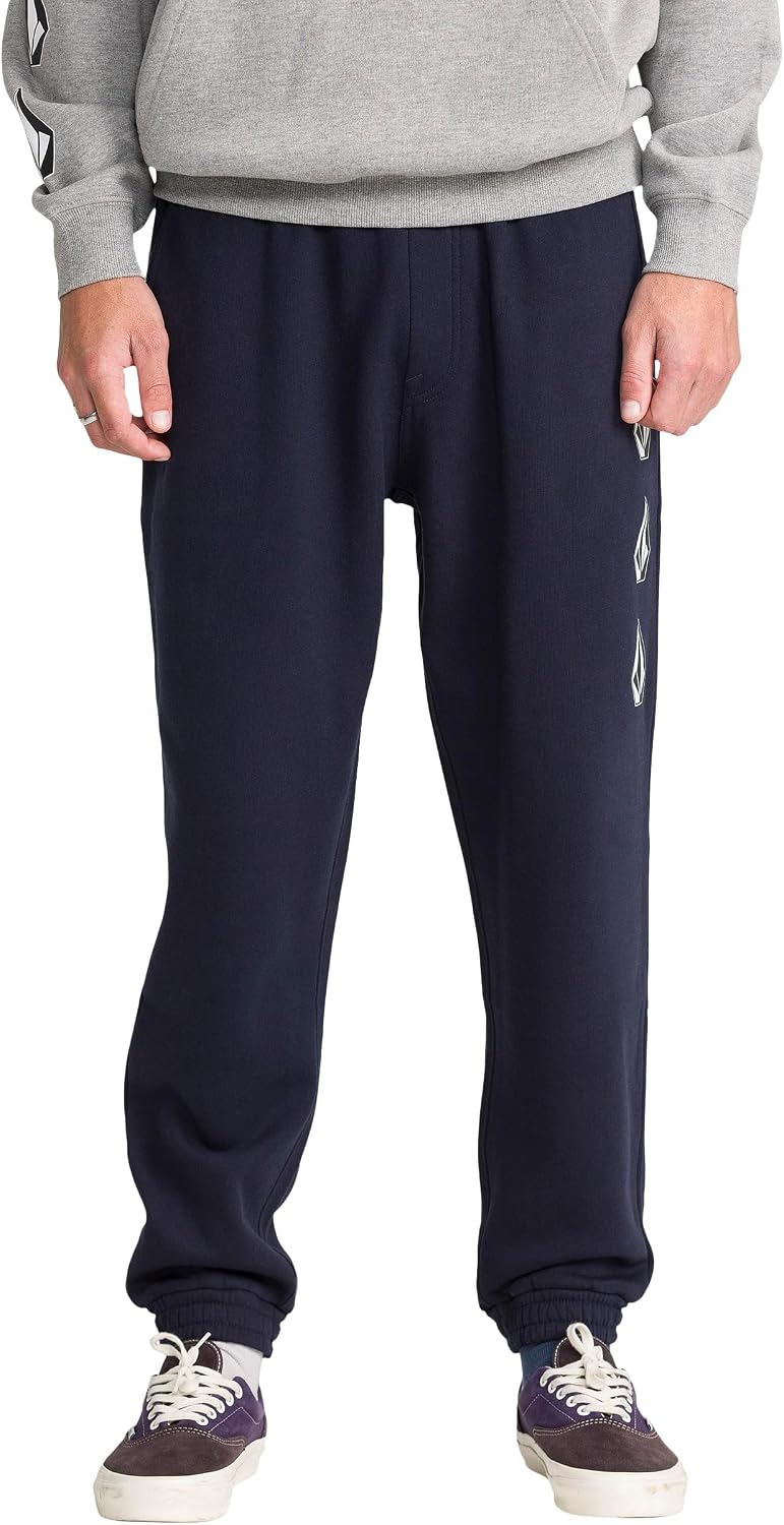 Volcom Men's Iconic Stone Elastic Waist Fleece Sweatpants – Soft Jogger Pants with Adjustable Drawcord Navy