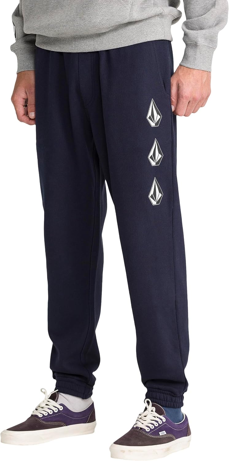 Volcom Men's Iconic Stone Elastic Waist Fleece Sweatpants – Soft Jogger Pants with Adjustable Drawcord Navy