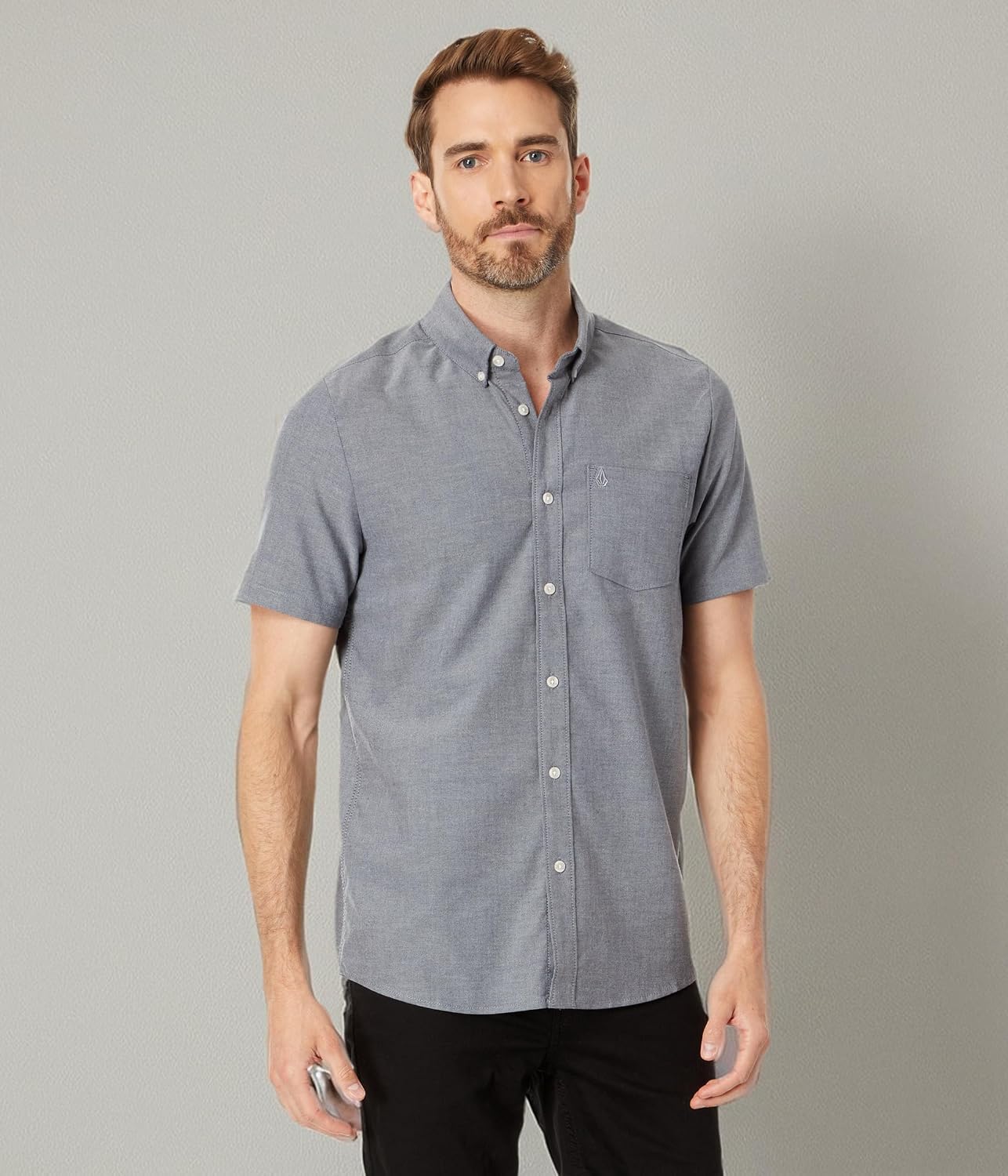 Volcom Men's Everett Oxford Short Sleeve Button Down Woven Shirt Black - New