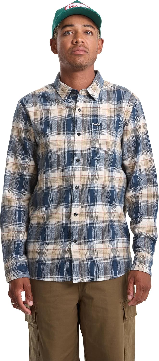Volcom Men's Caden Plaid Long Sleeve Dirty White