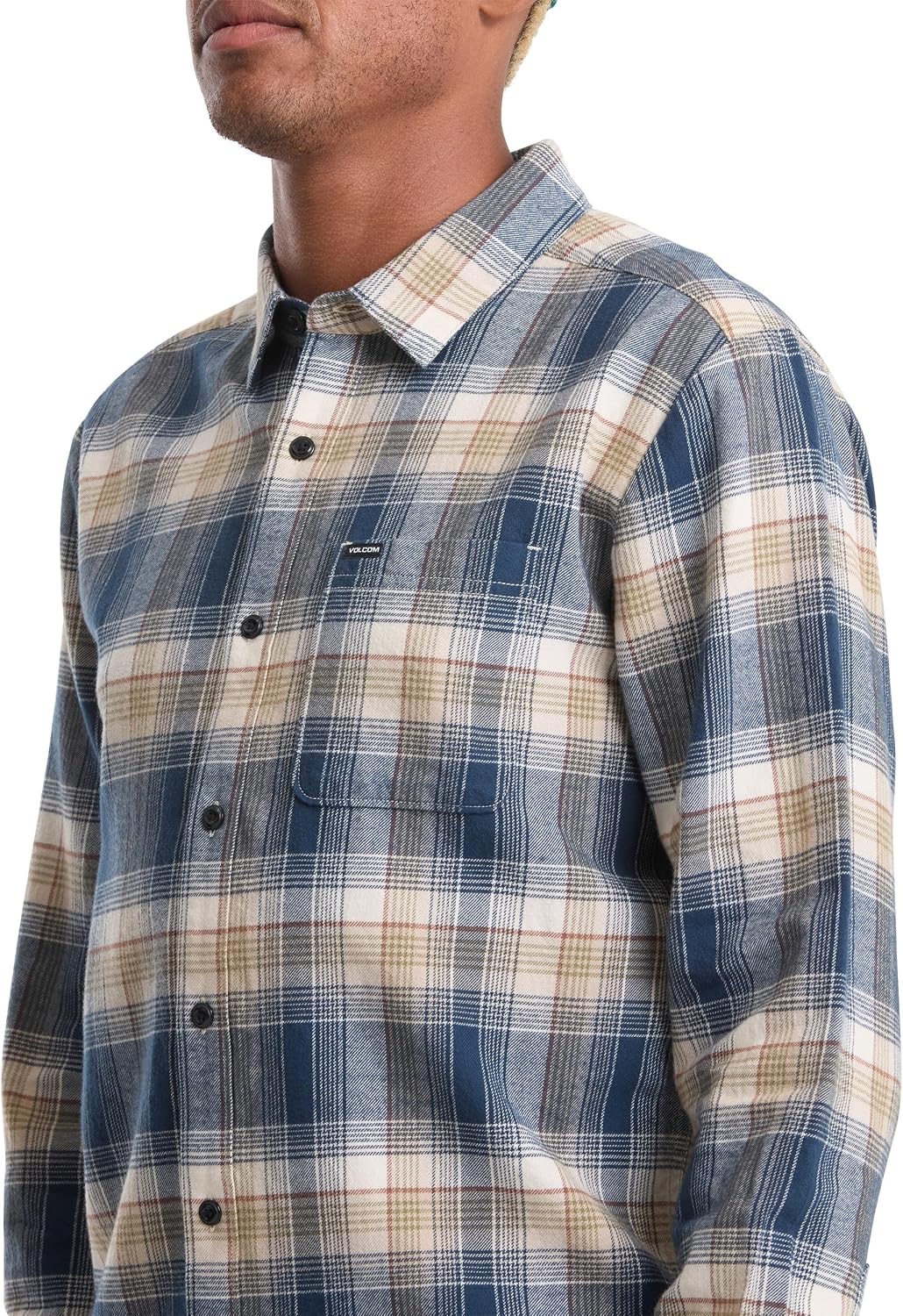 Volcom Men's Caden Plaid Long Sleeve Dirty White