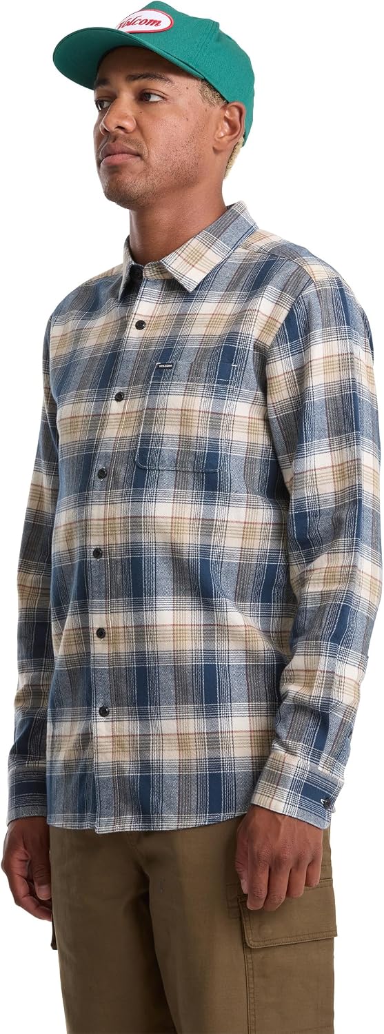 Volcom Men's Caden Plaid Long Sleeve Dirty White