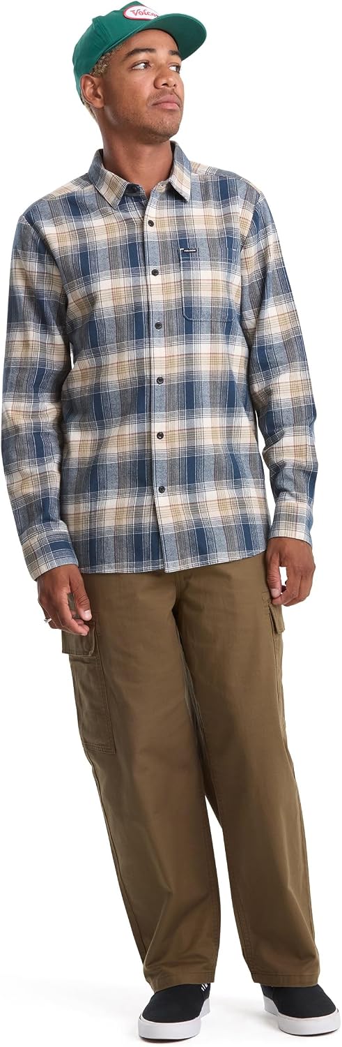 Volcom Men's Caden Plaid Long Sleeve Dirty White