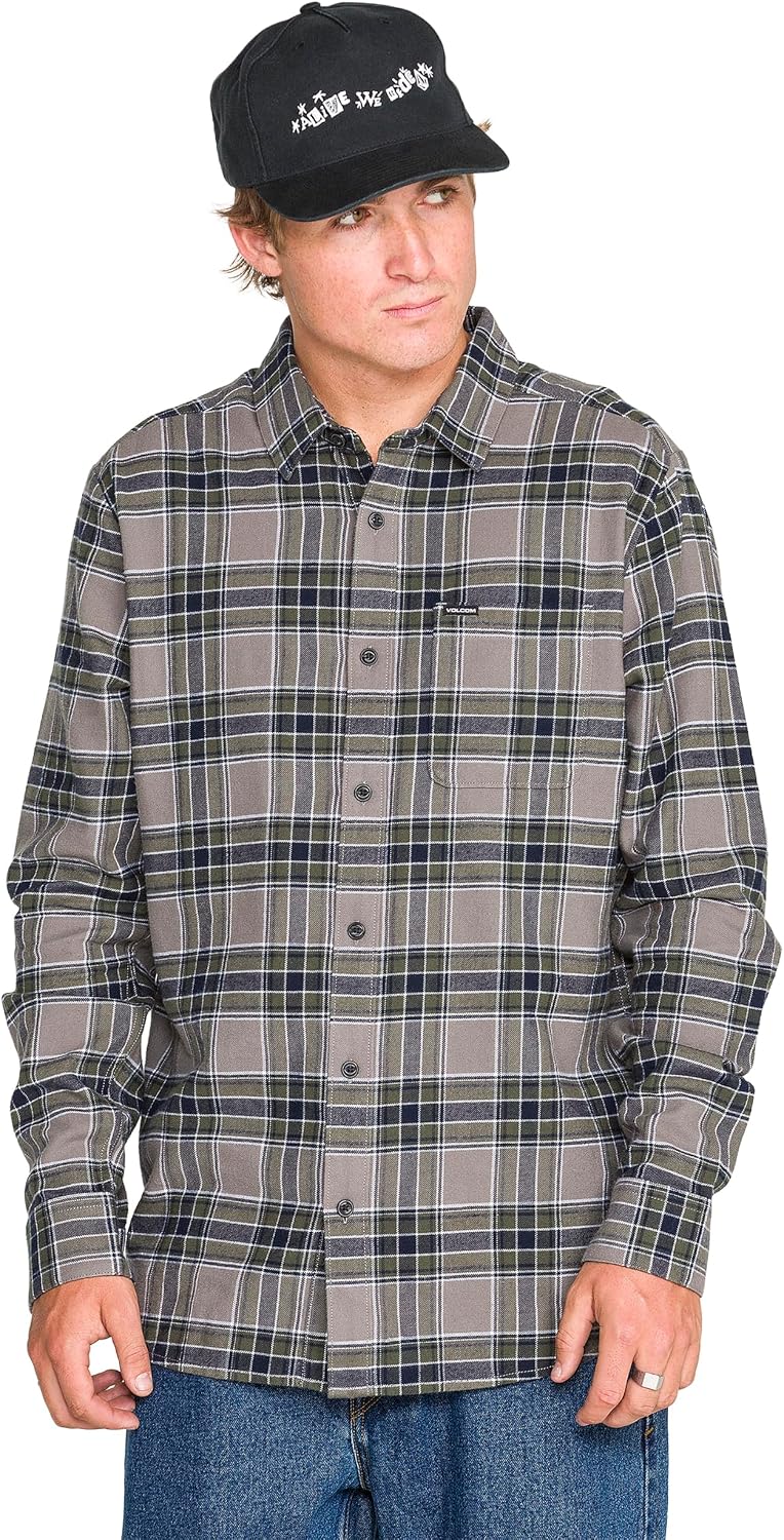 Volcom Men's Caden Plaid Long Sleeve Pewter