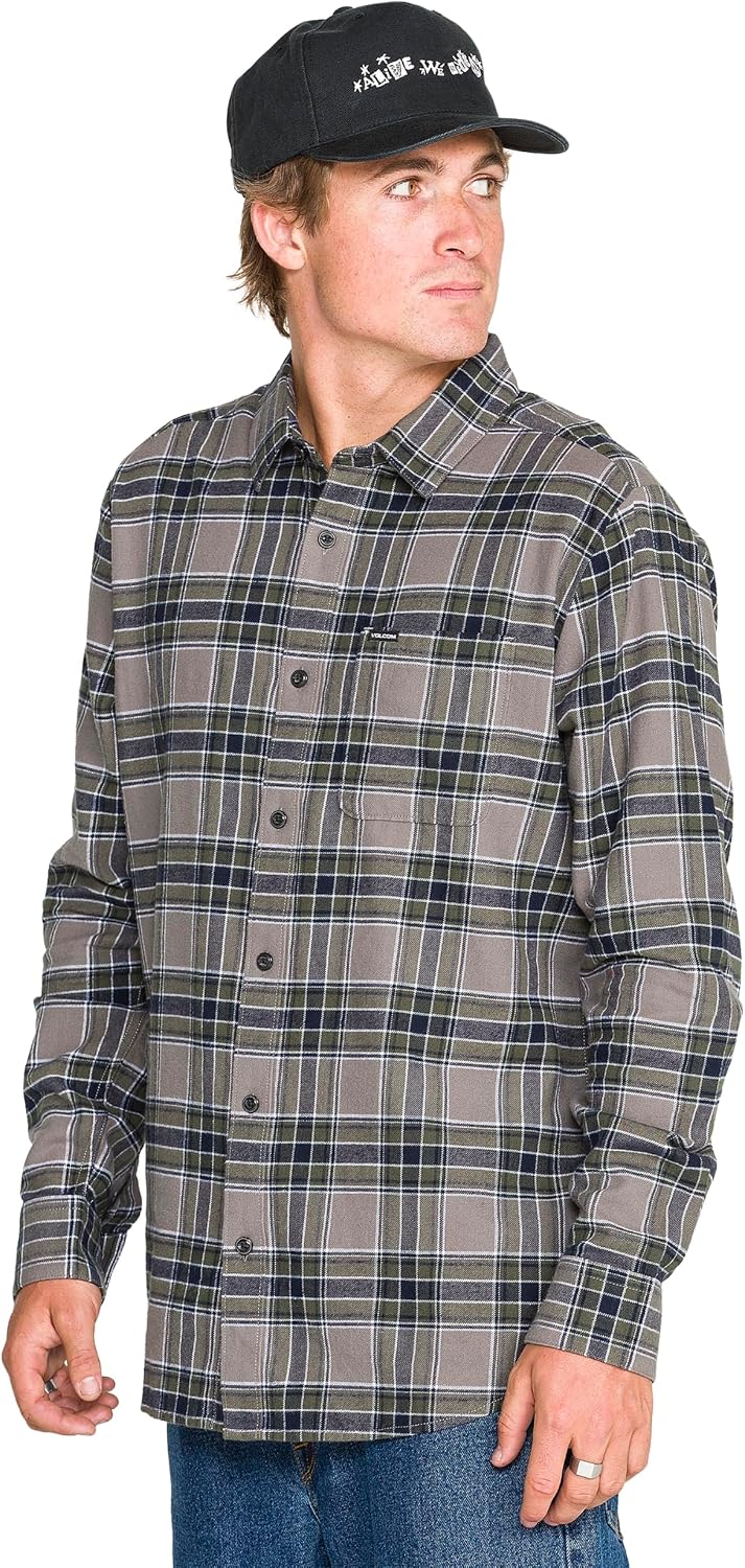 Volcom Men's Caden Plaid Long Sleeve Pewter