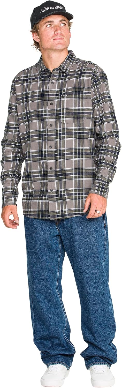Volcom Men's Caden Plaid Long Sleeve Pewter