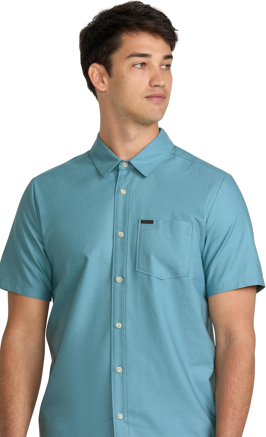 Volcom Men's Everett Oxford Short Sleeve Button Down Woven Shirt Used Blue