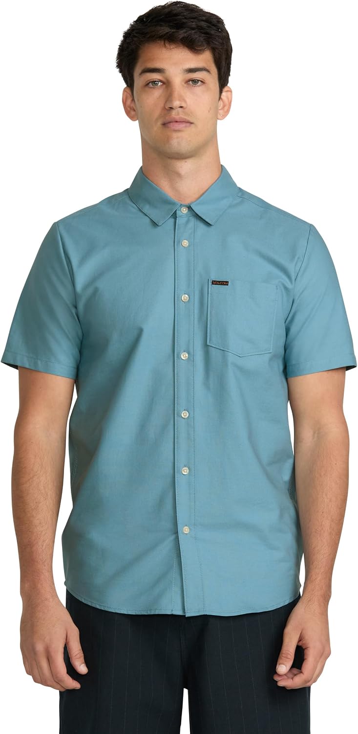Volcom Men's Everett Oxford Short Sleeve Button Down Woven Shirt Used Blue