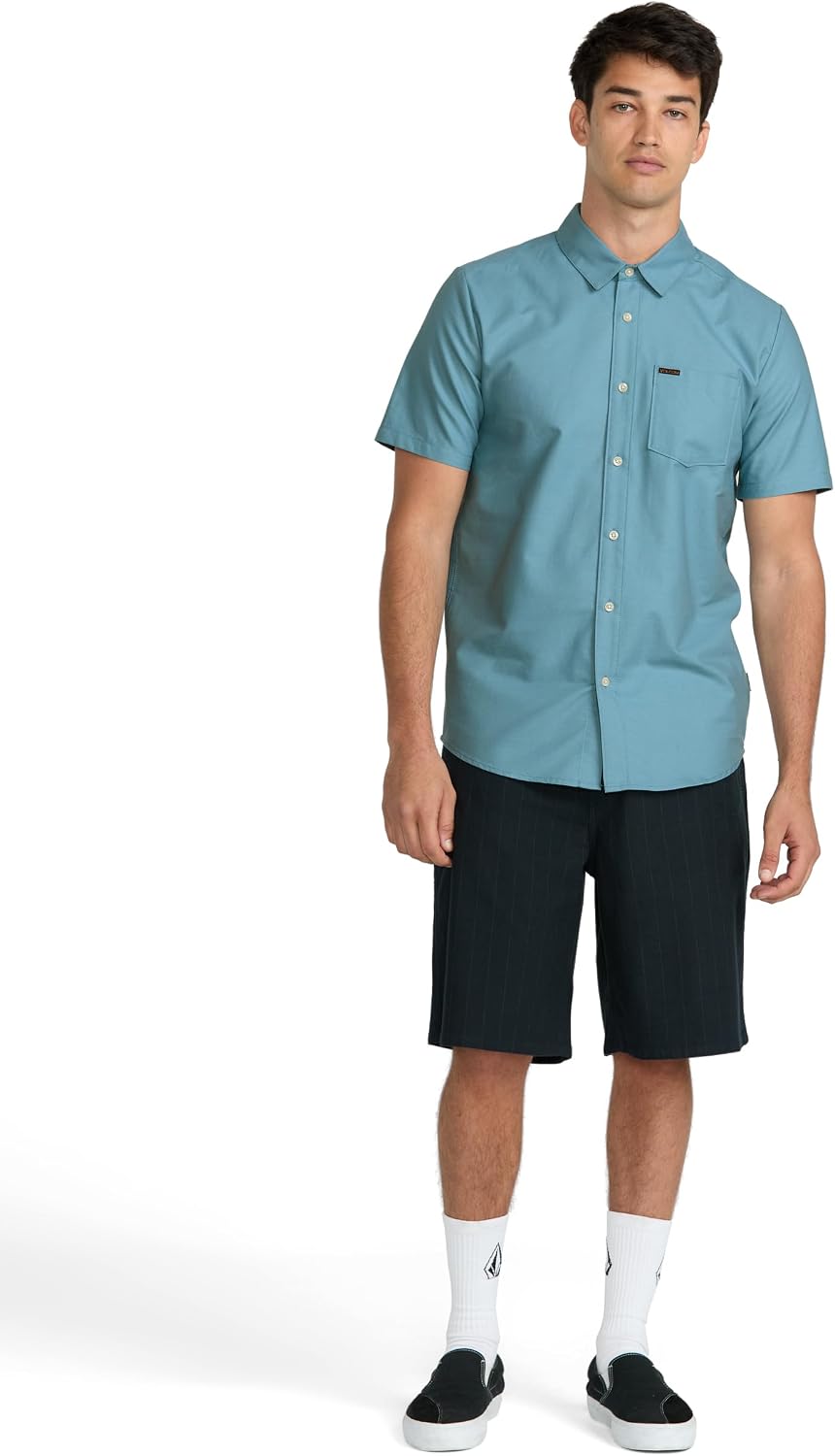 Volcom Men's Everett Oxford Short Sleeve Button Down Woven Shirt Used Blue