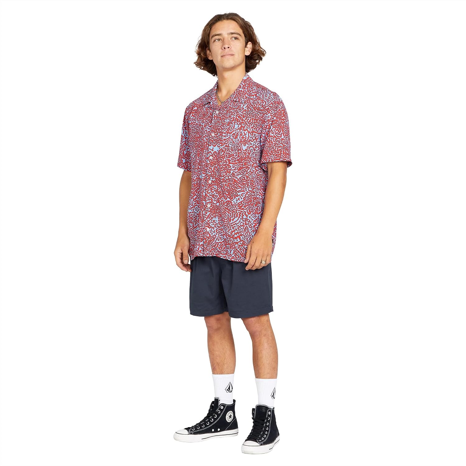 Volcom Men's Purestone Short Sleeve Button Down Shirt Blue Bird