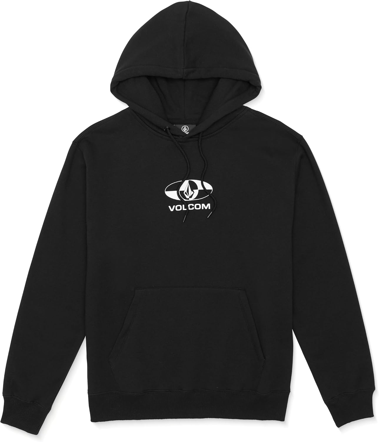 Volcom Men's Pullover Logo Fleece Hooded Sweatshirt – Soft Brushed Interior, Classic Fit, Kangaroo Pocket, Ribbed Cuffs & Hem Black Explorer