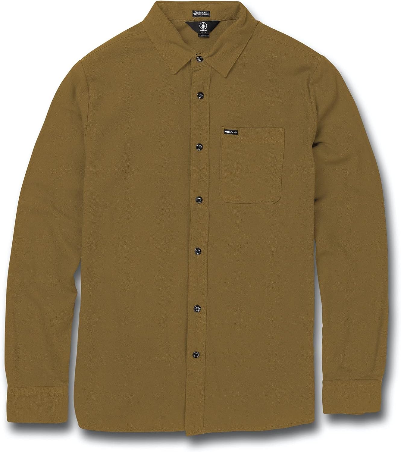 Volcom Men's Caden Solid Long Sleeve Button Down Shirt Butternut