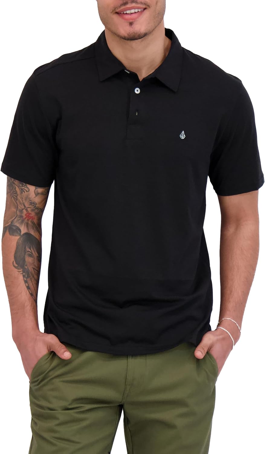 Volcom Short Sleeve Polo Shirt – Classic Fit, Soft Cotton Blend, Modern Casual Style Tinted Black