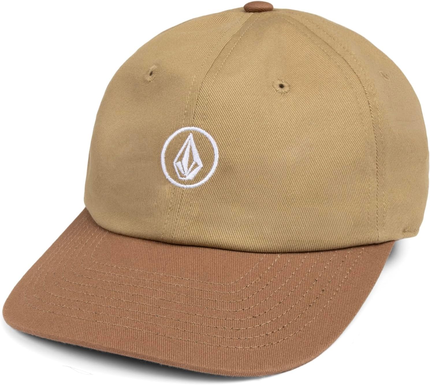 Volcom Men's Full Stone Dad Hat – Adjustable Strapback Cap Embroidered Logo Brown Khaki