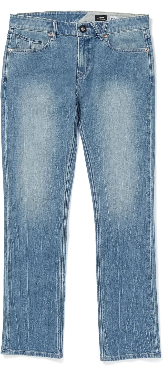 Volcom Men's Vorta Slim Fit Jeans – Classic Straight Leg Denim Pants with 15" Leg Opening Blue Bird