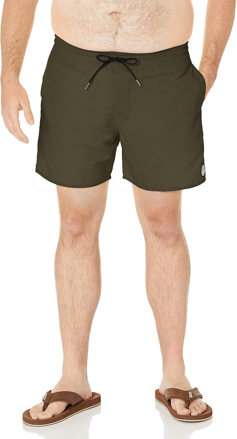 Volcom Men's 16" Elastic Waist Swim Trunks- Stretchable, UPF 50+, Quick Dry Swim Bottoms Military