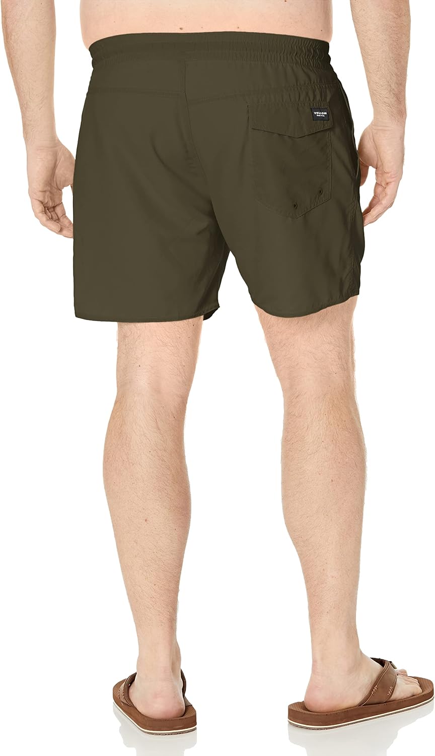 Volcom Men's 16" Elastic Waist Swim Trunks- Stretchable, UPF 50+, Quick Dry Swim Bottoms Military