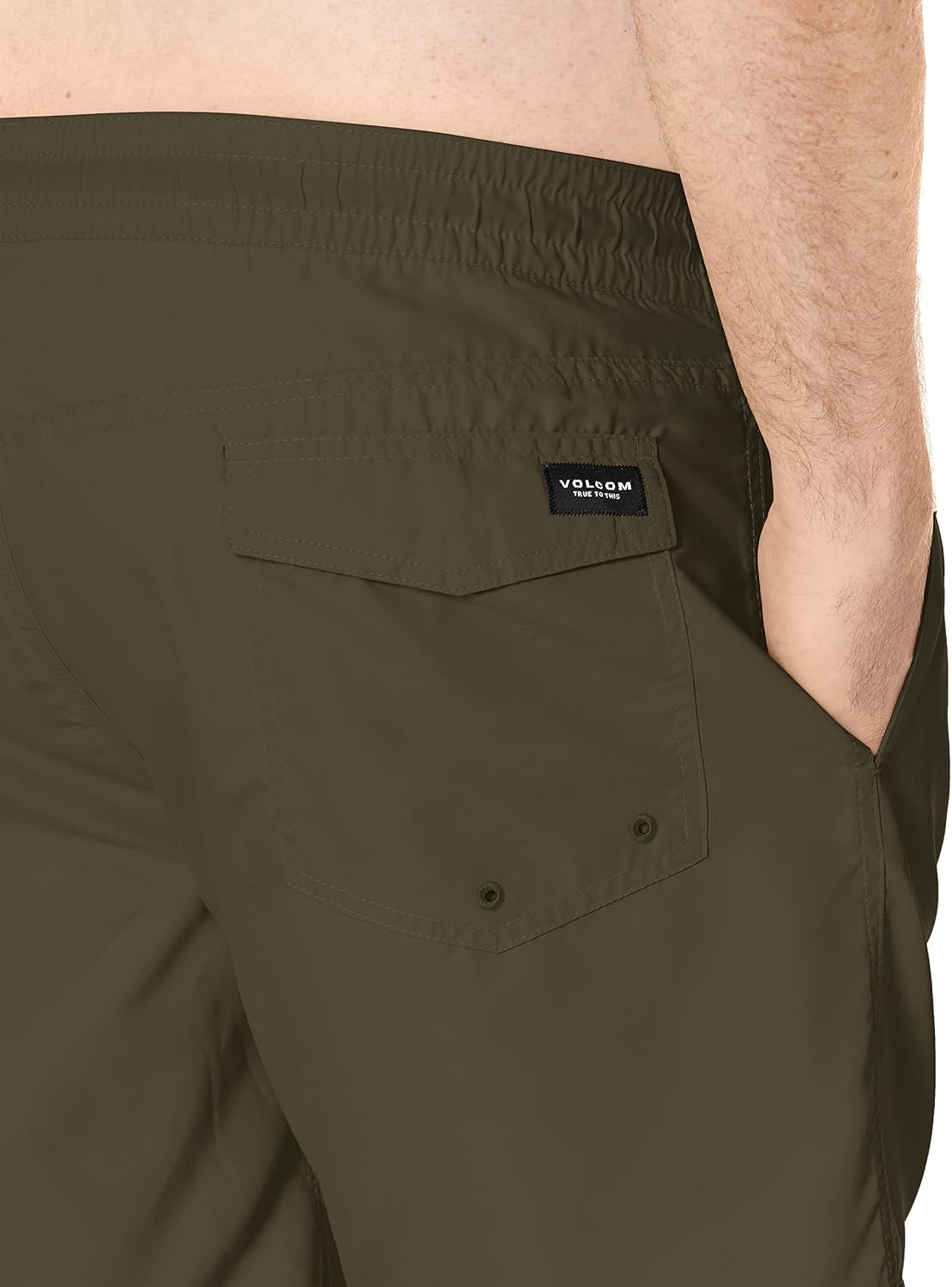 Volcom Men's 16" Elastic Waist Swim Trunks- Stretchable, UPF 50+, Quick Dry Swim Bottoms Military