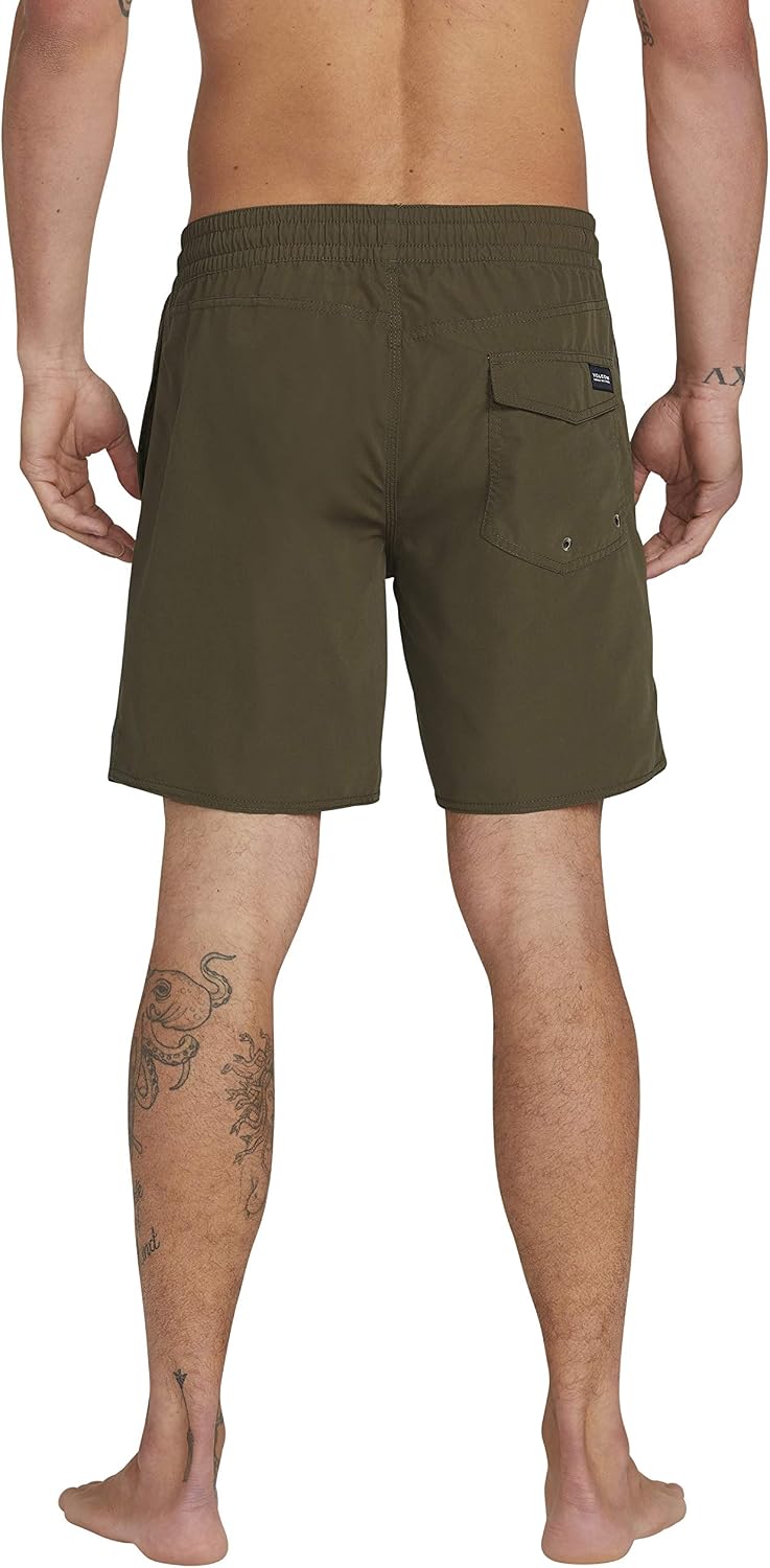 Volcom Men's 16" Elastic Waist Swim Trunks- Stretchable, UPF 50+, Quick Dry Swim Bottoms Military