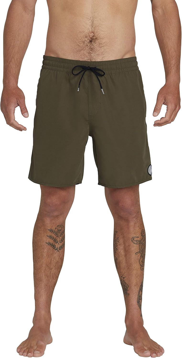 Volcom Men's 16" Elastic Waist Swim Trunks- Stretchable, UPF 50+, Quick Dry Swim Bottoms Military