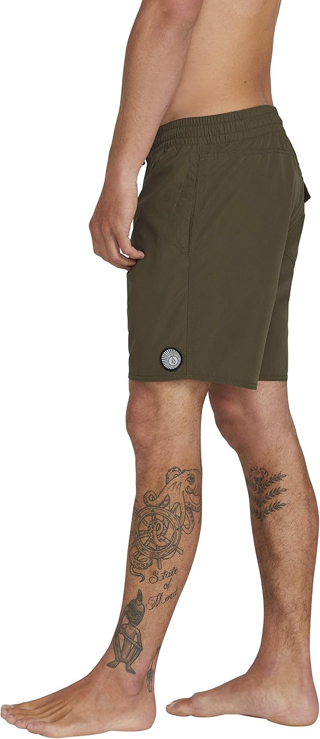 Volcom Men's 16" Elastic Waist Swim Trunks- Stretchable, UPF 50+, Quick Dry Swim Bottoms Military