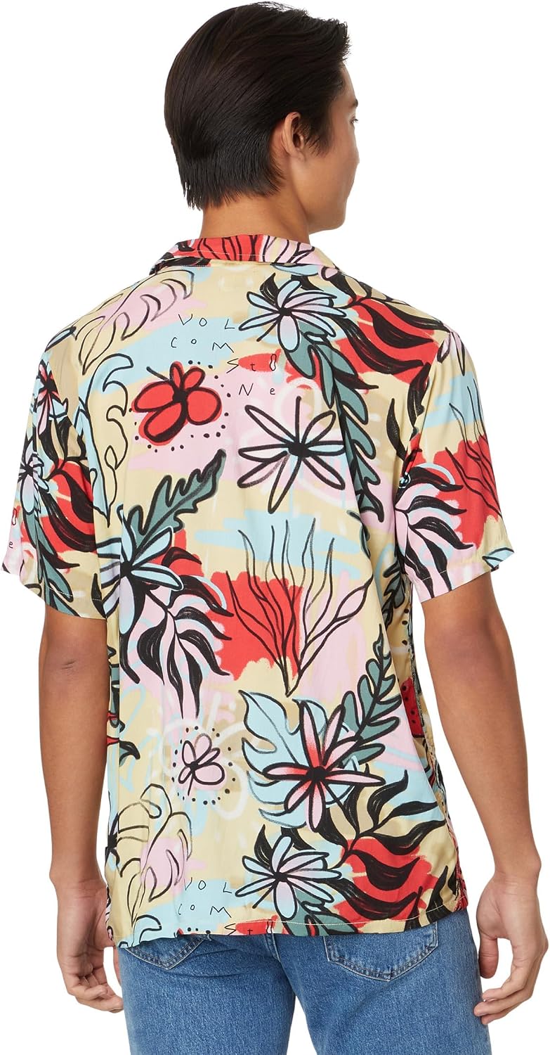 Volcom Men's Purestone Short Sleeve Button Down Shirt Fog