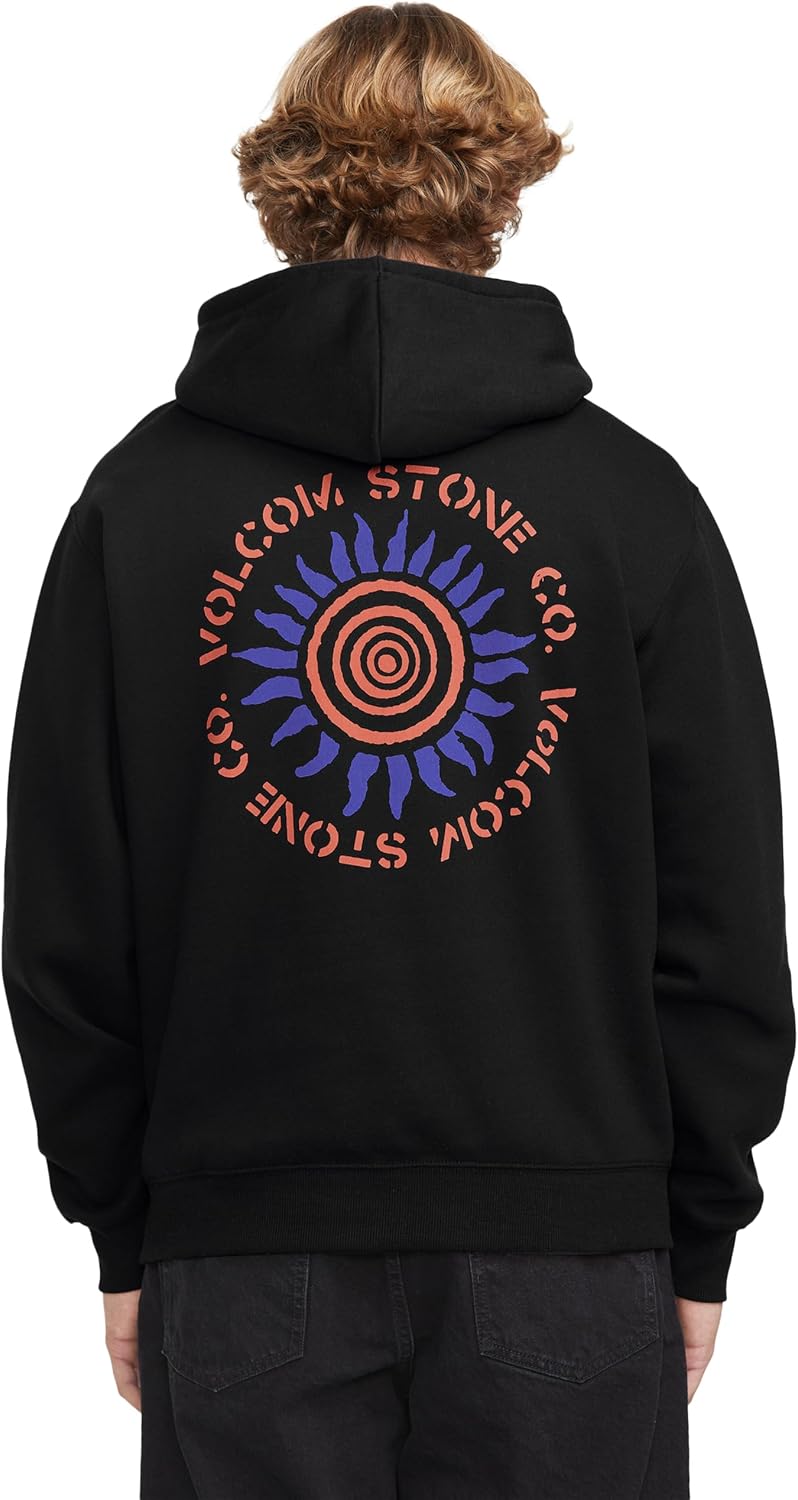Volcom Men's Pullover Logo Fleece Hooded Sweatshirt – Soft Brushed Interior, Classic Fit, Kangaroo Pocket, Ribbed Cuffs & Hem Raven