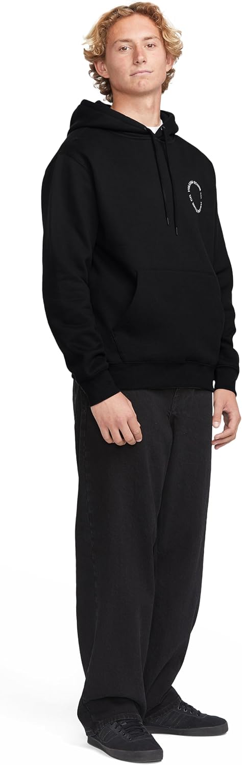 Volcom Men's Pullover Logo Fleece Hooded Sweatshirt – Soft Brushed Interior, Classic Fit, Kangaroo Pocket, Ribbed Cuffs & Hem Raven