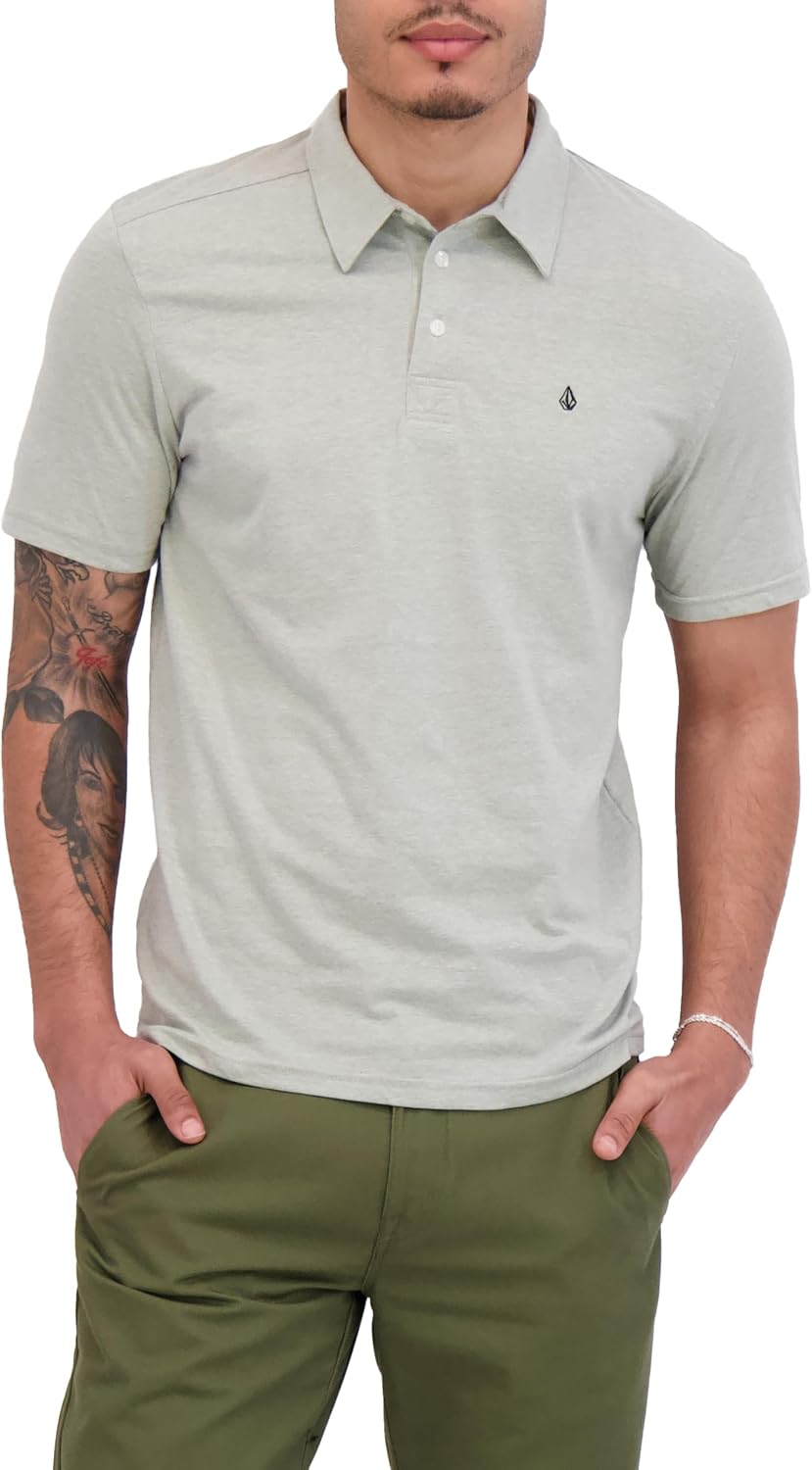Volcom Short Sleeve Polo Shirt – Classic Fit, Soft Cotton Blend, Modern Casual Style Heather Grey