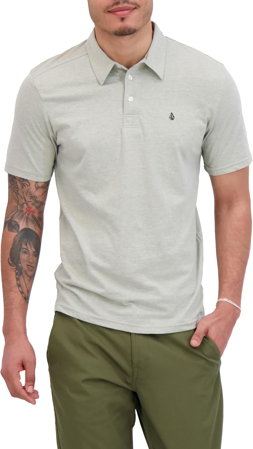 Volcom Short Sleeve Polo Shirt – Classic Fit, Soft Cotton Blend, Modern Casual Style Heather Grey
